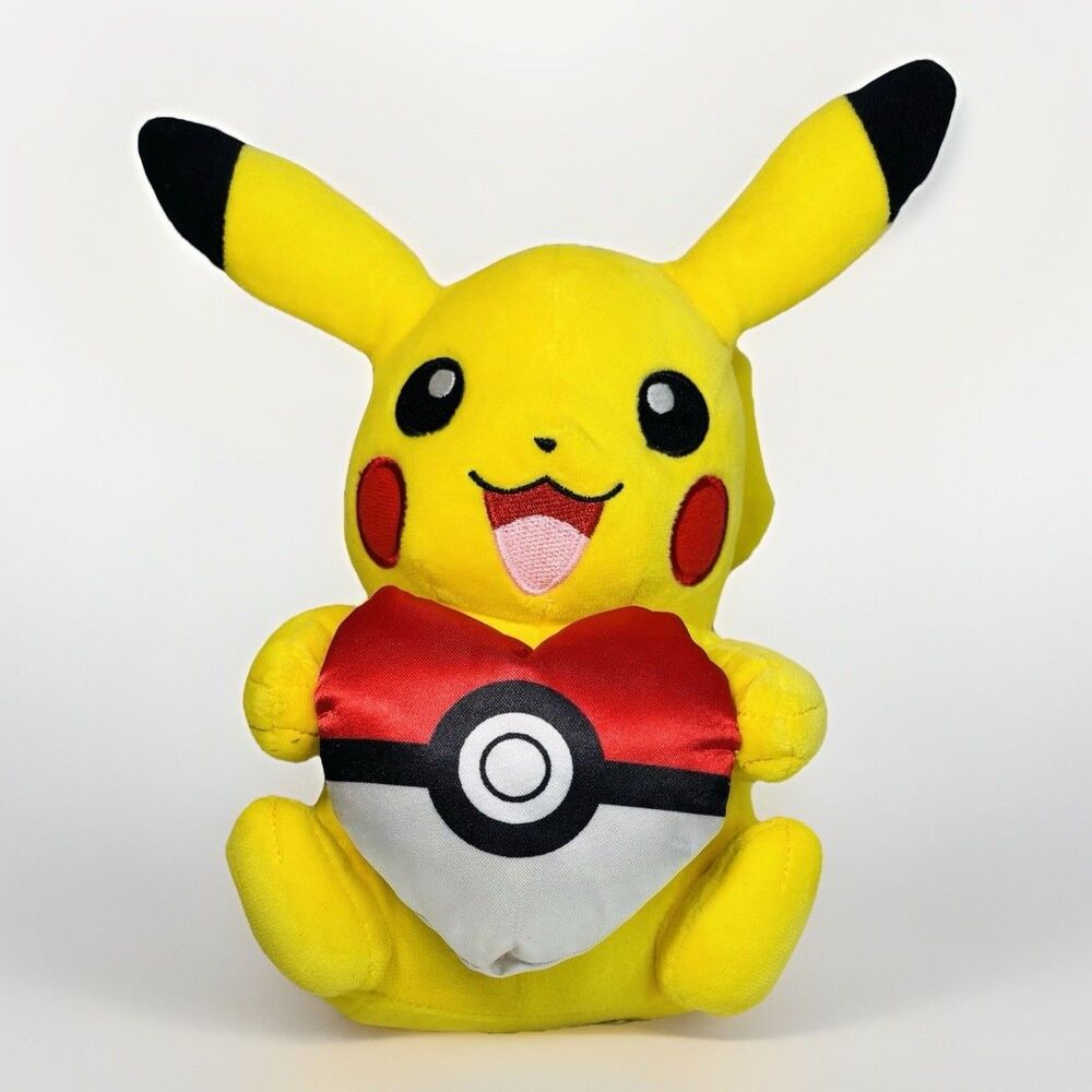 Pokemon Valentines Pikachu Holding Heart Pokeball 7” Plush Stuffed Animal Toy